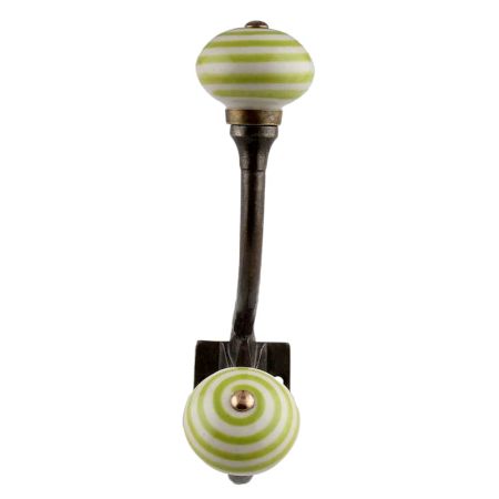 Old Lime Striped Ceramic Antique Iron Hook